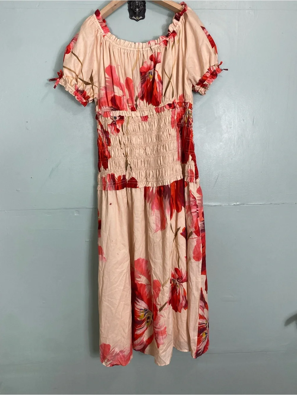 Hutch Maternity Puff Sleeve Smocked Dress Floral Maxi Large Sundress - Picture 6 of 7